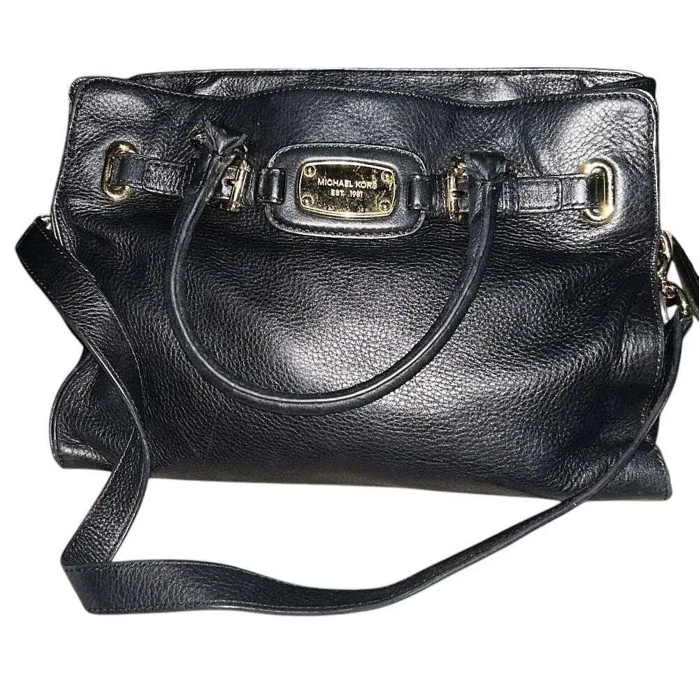 Michael Kors Hamilton East West Black Pebbled Leather Tote Bag 38T1XHMT9L